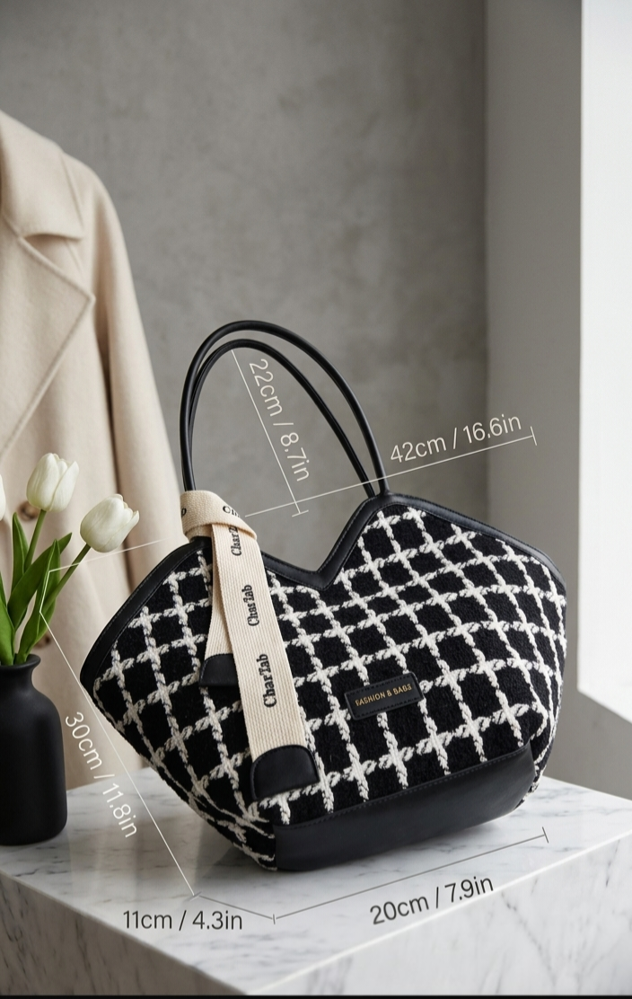 V-Shaped Plaid Tweet Tote Bag