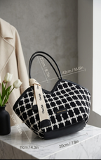 V-Shaped Plaid Tweet Tote Bag