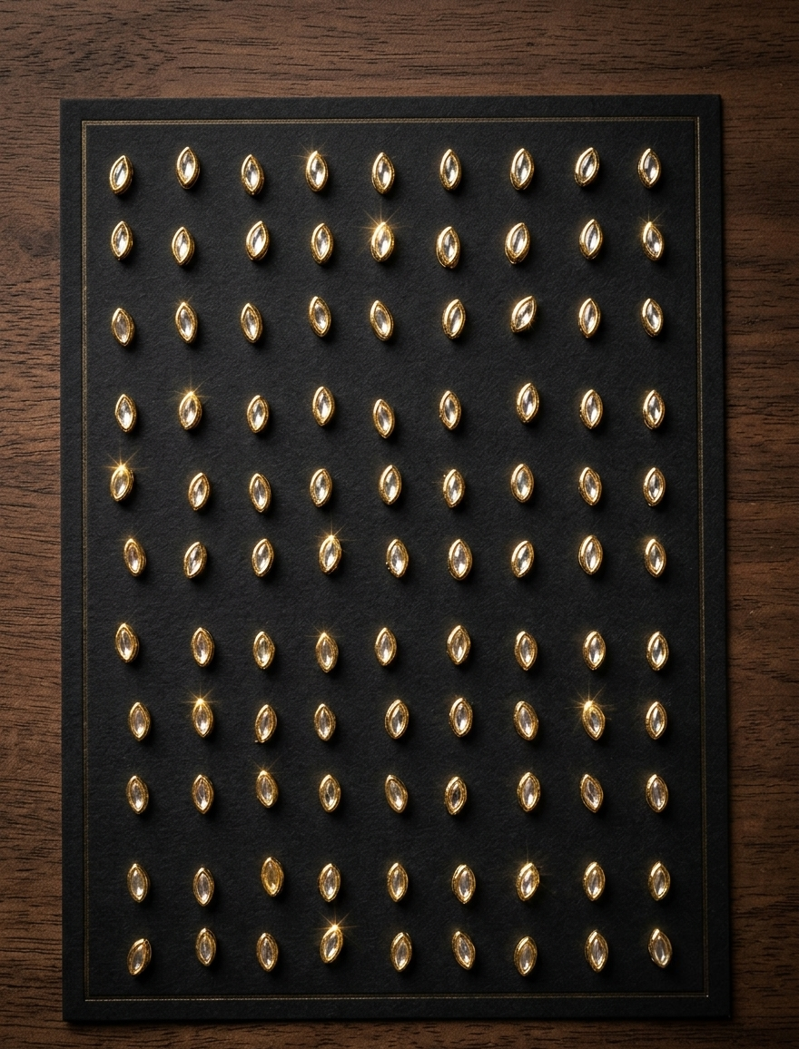 Gold-Rimmed Leaf Rhinestones Kundan Sticker
